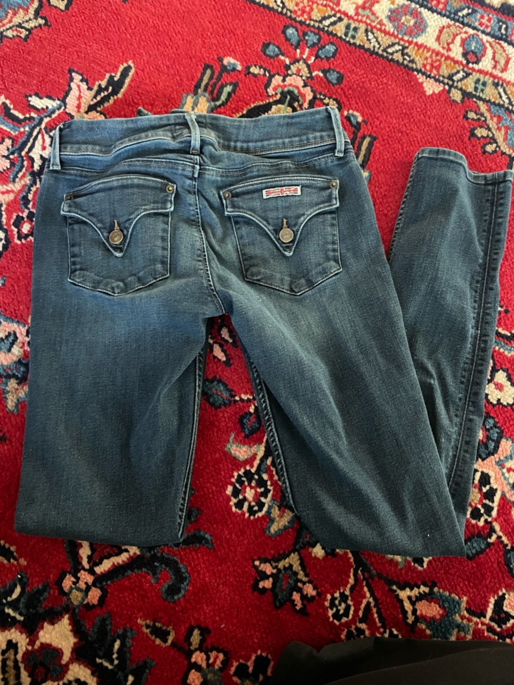 Hudson Distressed Blue Denim Jeans with Pocket Button Detail